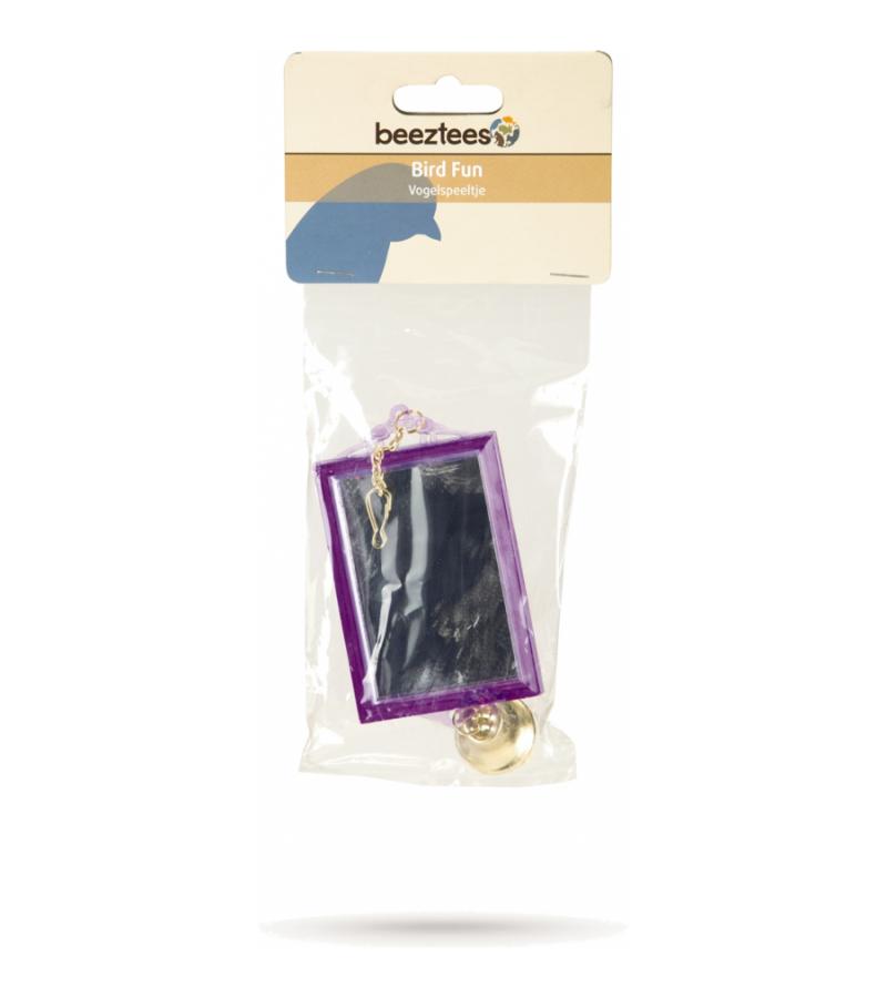 Spiegel met bel voor vogels vierkant