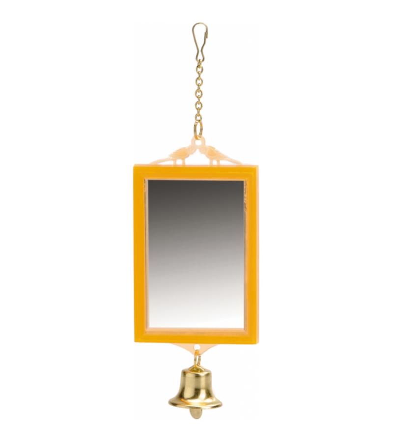 Spiegel met bel voor vogels vierkant