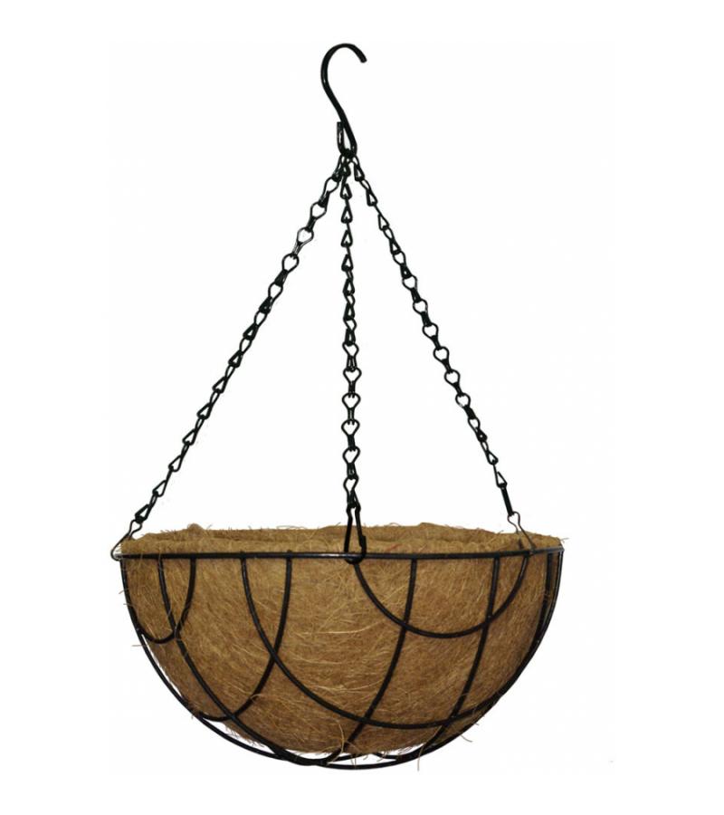 Hanging basket zwart gecoat met kokos inlegvel