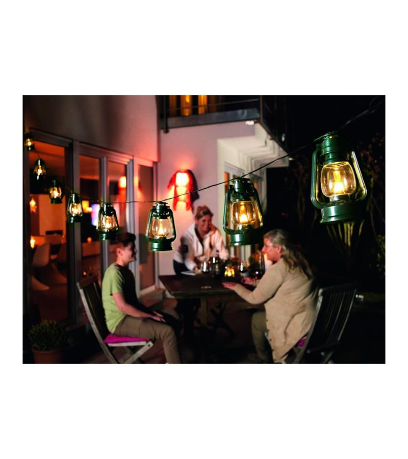 LED feestverlichting met donkergroene lantaarns