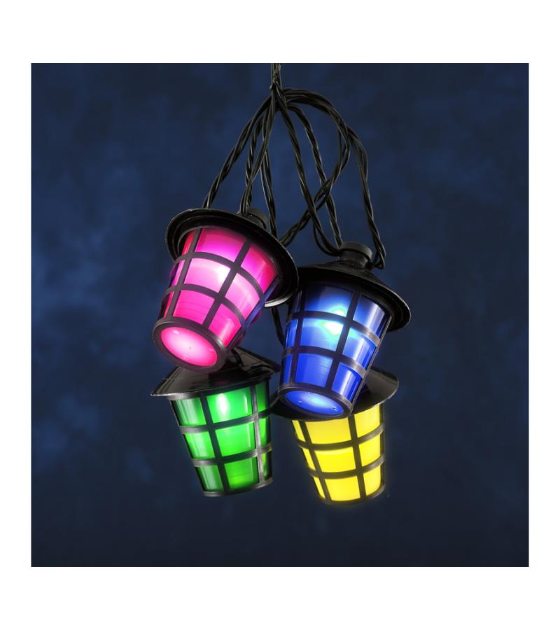 LED feestverlichting met gekleurde lampionnen