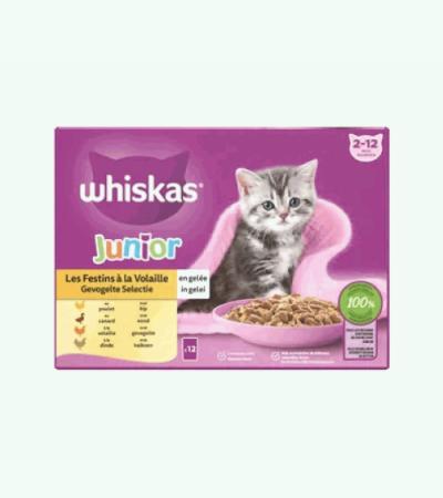 Junior gevogelte selectie in gelei maaltijdzakjes multipack 12x85g dierensnack - whiskas