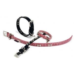Luxo honden halsband roze en zwart - Zwart 32 cm x 12 mm