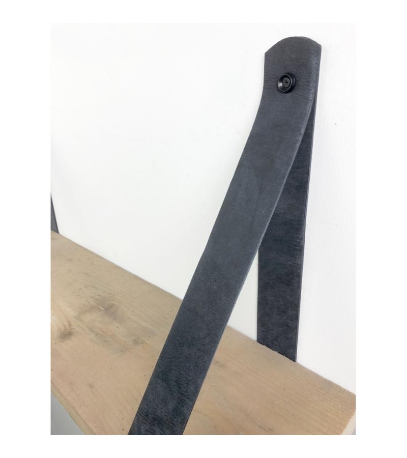 Steigerhout wandplank gebruikt 60 x 20 cm inclusief leren riemen antraciet