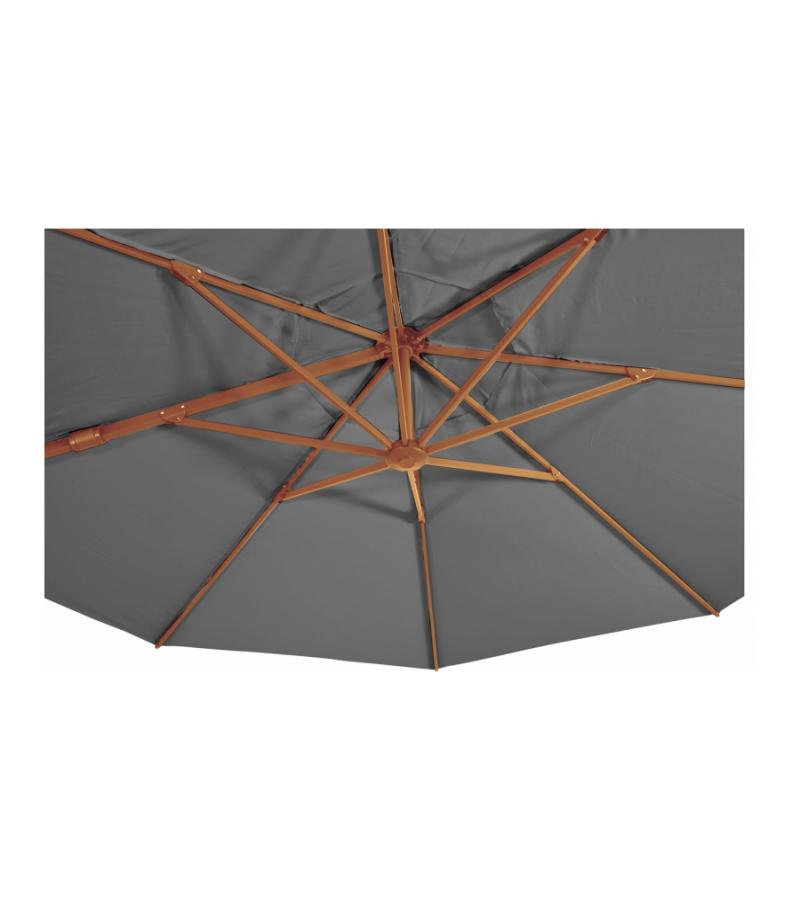 VirgoFlex Zweefparasol houtlook grijs 350 cm ronde parasol