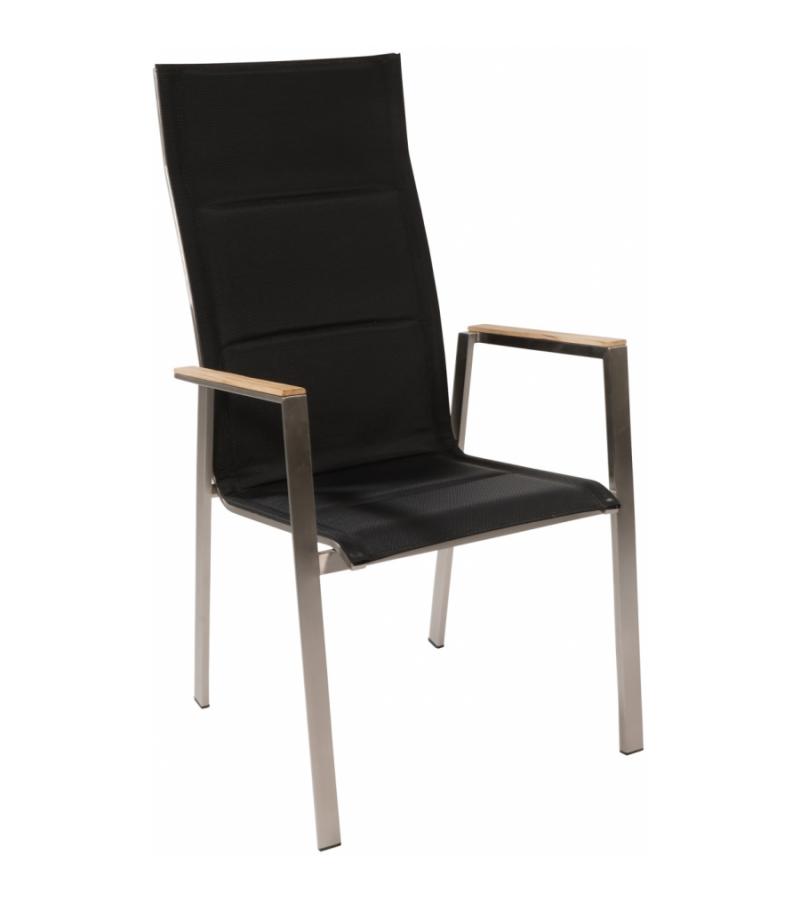 Marmaris RVS zwarte stapelstoel met hoge rug - Set van 4 stuks