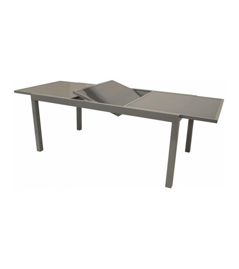 Uitschuifbare Tuintafel met glazen tafelblad 140/200 grijs