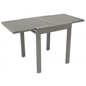 Uitschuifbare tuintafel grijs aluminium met glazen blad 65-130 x 65 cm