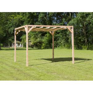 Vrijstaande pergola hout 3.7x5 meter met zand kleurig harmonicadoek