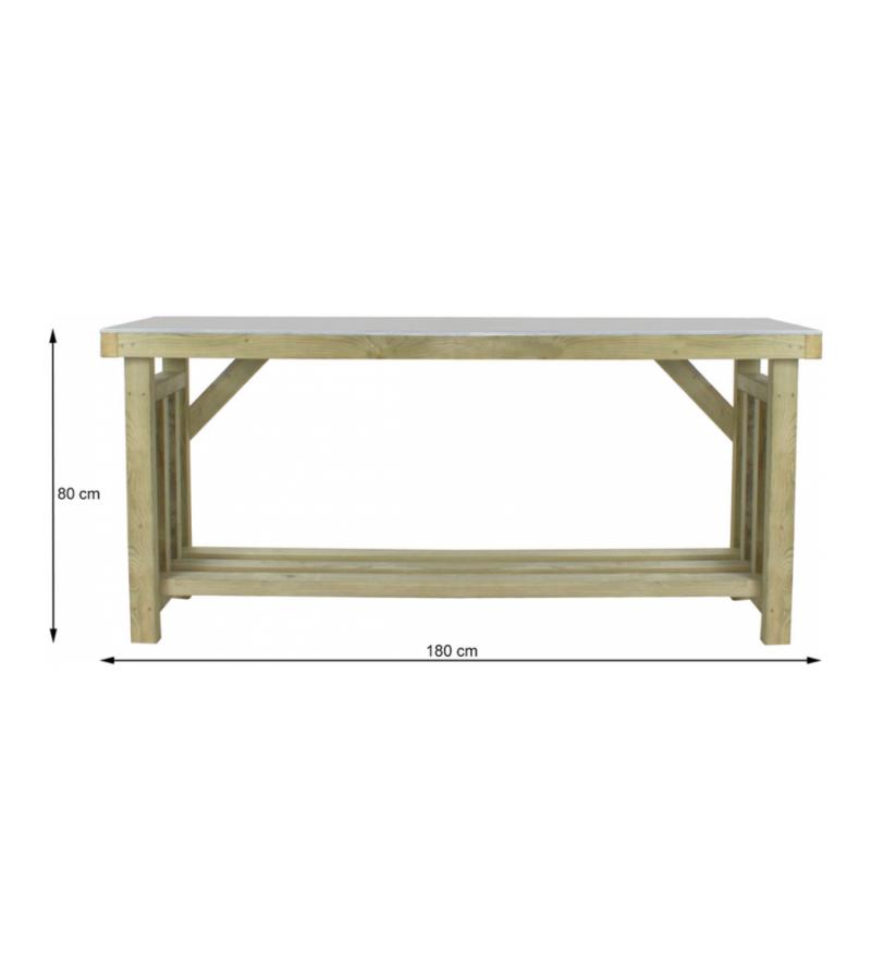 Express oppottafel met zinken blad 180x50x80 cm