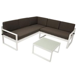 Capri aluminium loungeset Aluminium Textiel Glas Wit Bruin