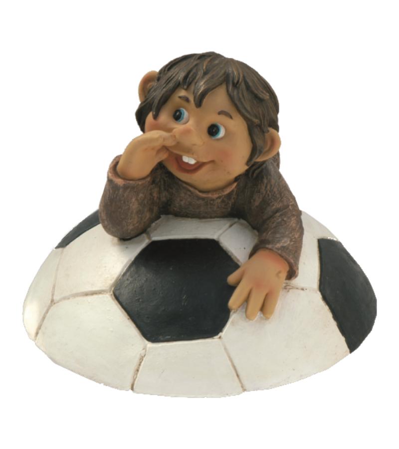Kind liggend op een voetbal drijffiguur