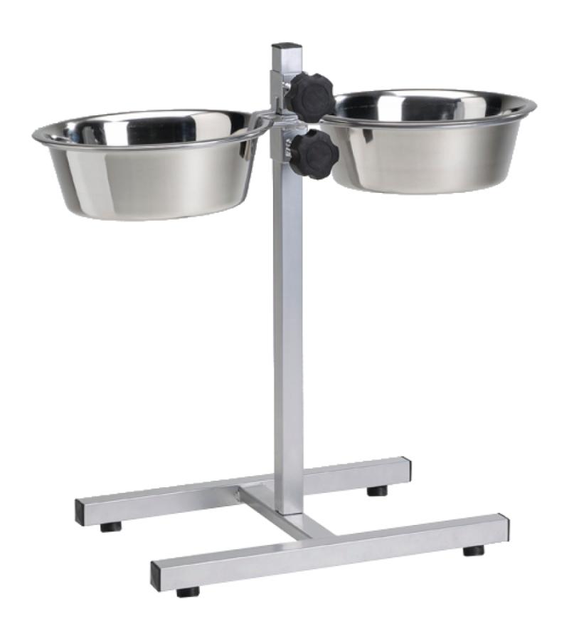 Standaard met 2 rvs 20 cm hondenvoerbakken 20 cm zilver